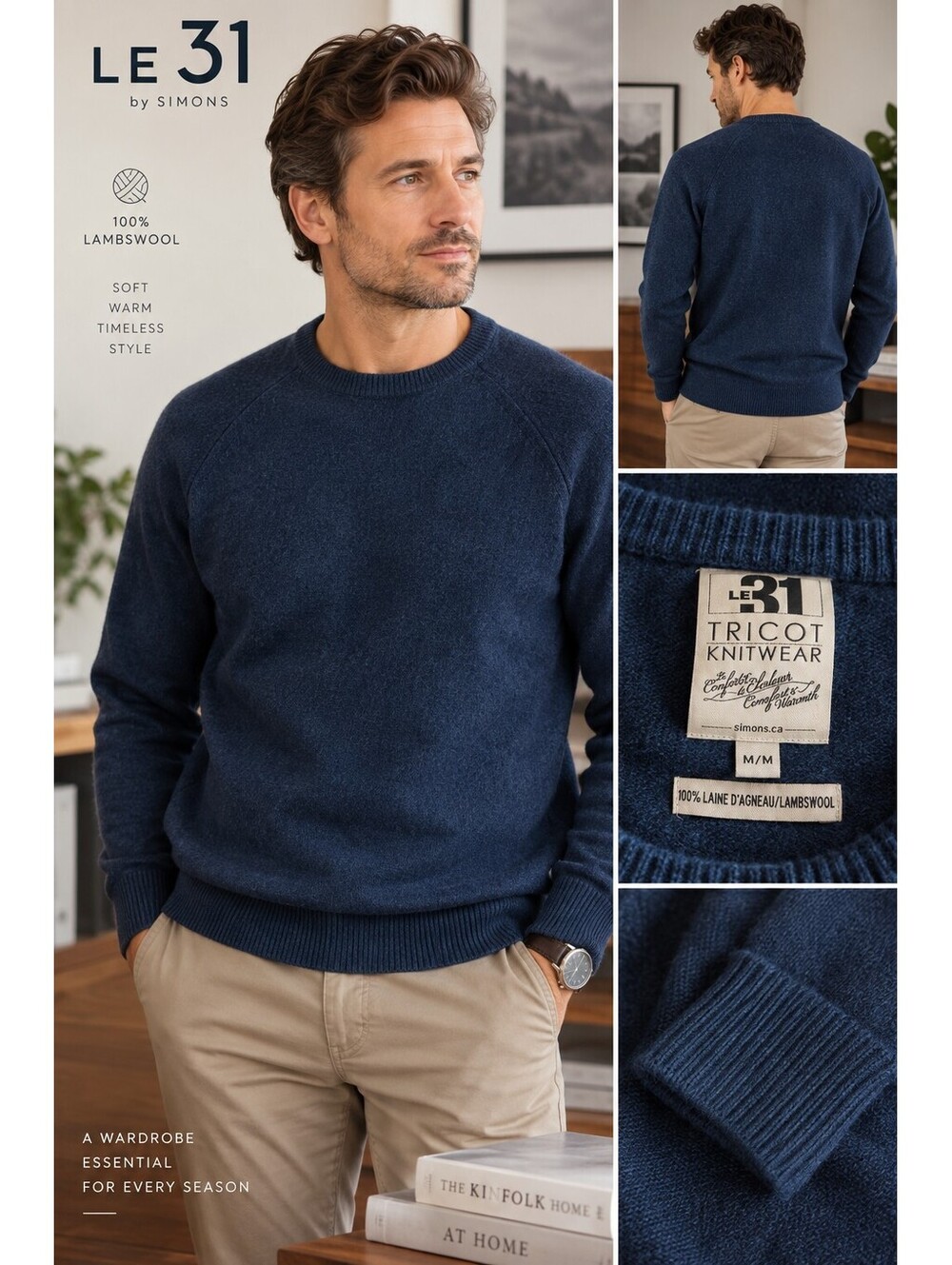 Le 31 Lambswool Crewneck Sweater Men’s M Navy Blue